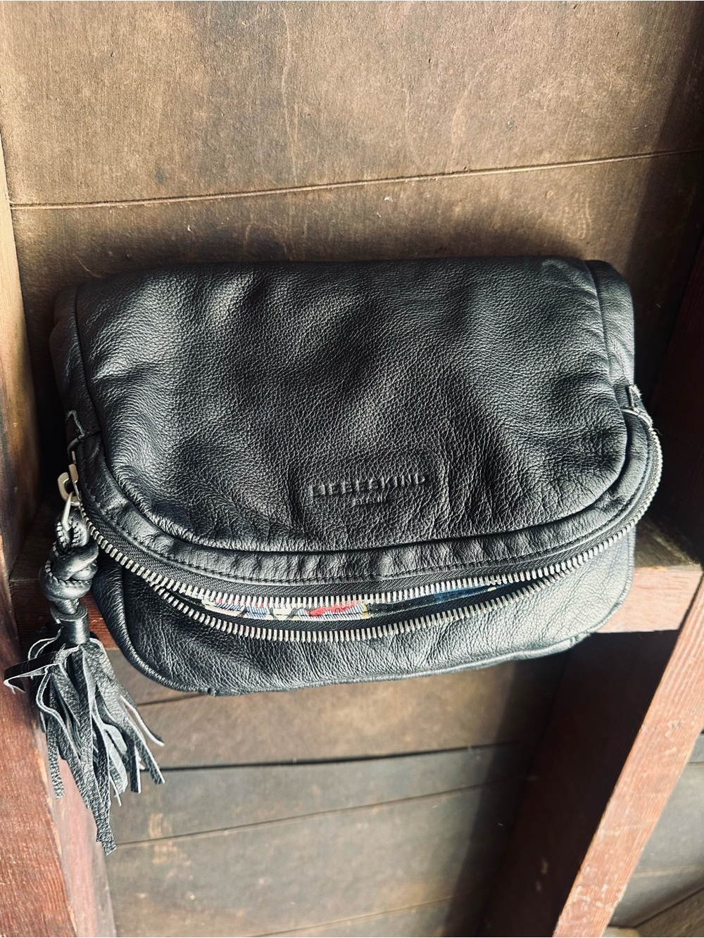 Liebeskind Black Pebbled Leather Shoulder Bag with Tassel